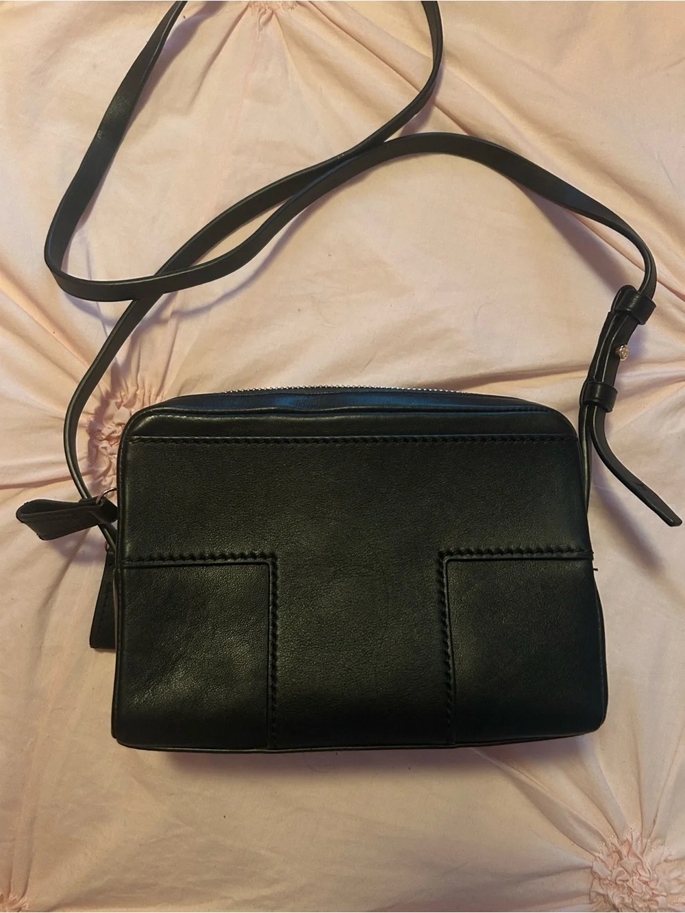 Tory Burch Black Leather Slim Crossbody with Gold Logo